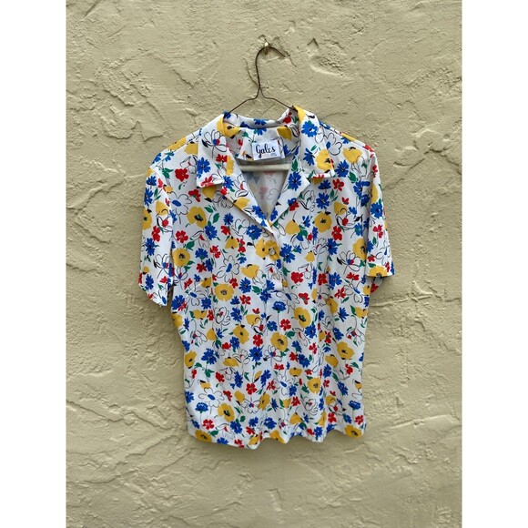 Gales Tops - 80s Vintage floral collared shirt